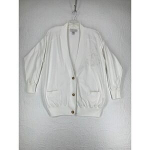 Vintage Casual Corner Cardigan Sweat Shirt Size L Cotton Blend White Embroidered